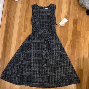 NWT Calvin Klein Navy and White Checkered Midi Dress